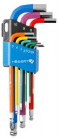 Набор Г-образных ключей со сферической головкой и цветовой маркировкой, удлинённые, 1,5-10 мм. CrV , 9 шт., Hoegert HT1W806