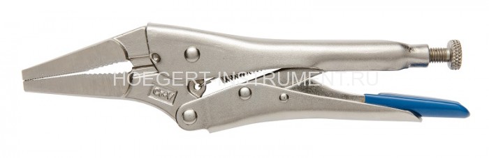 Клещи зажимные с удлиненными прямыми губками, 225 мм., Hoegert HT1P384